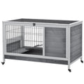 Indoor Rabbit Enclosure with Elevated Habitat and Wheels – Grey / 955x575x180 mm