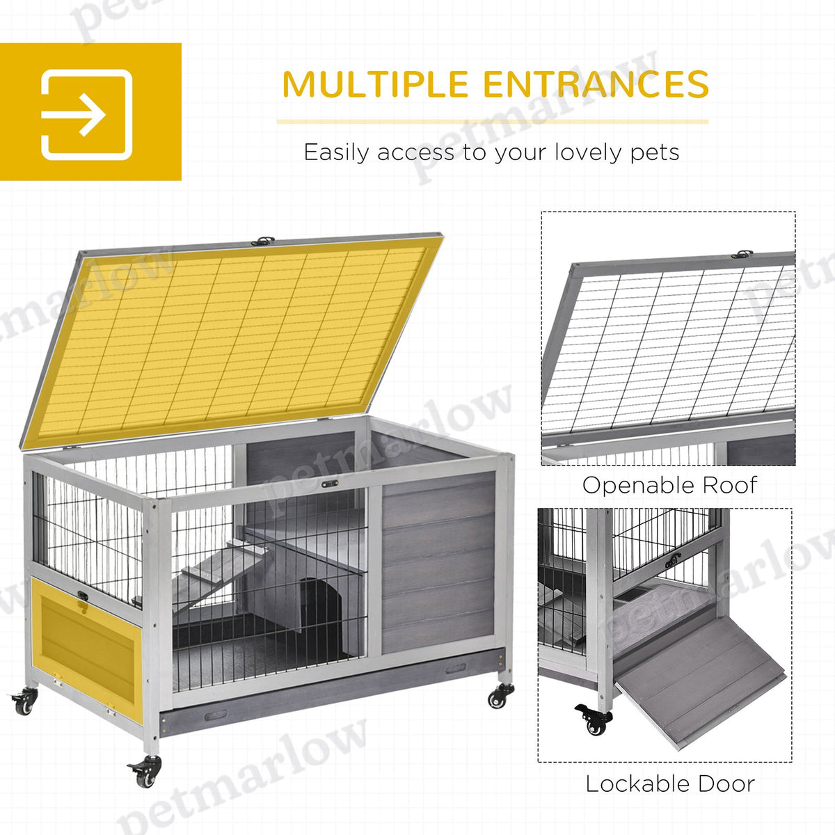 Indoor Rabbit Enclosure with Elevated Habitat and Wheels – view 4