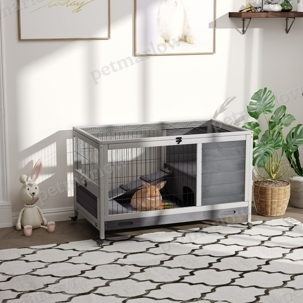 Indoor Rabbit Enclosure with Elevated Habitat and Wheels – view 5