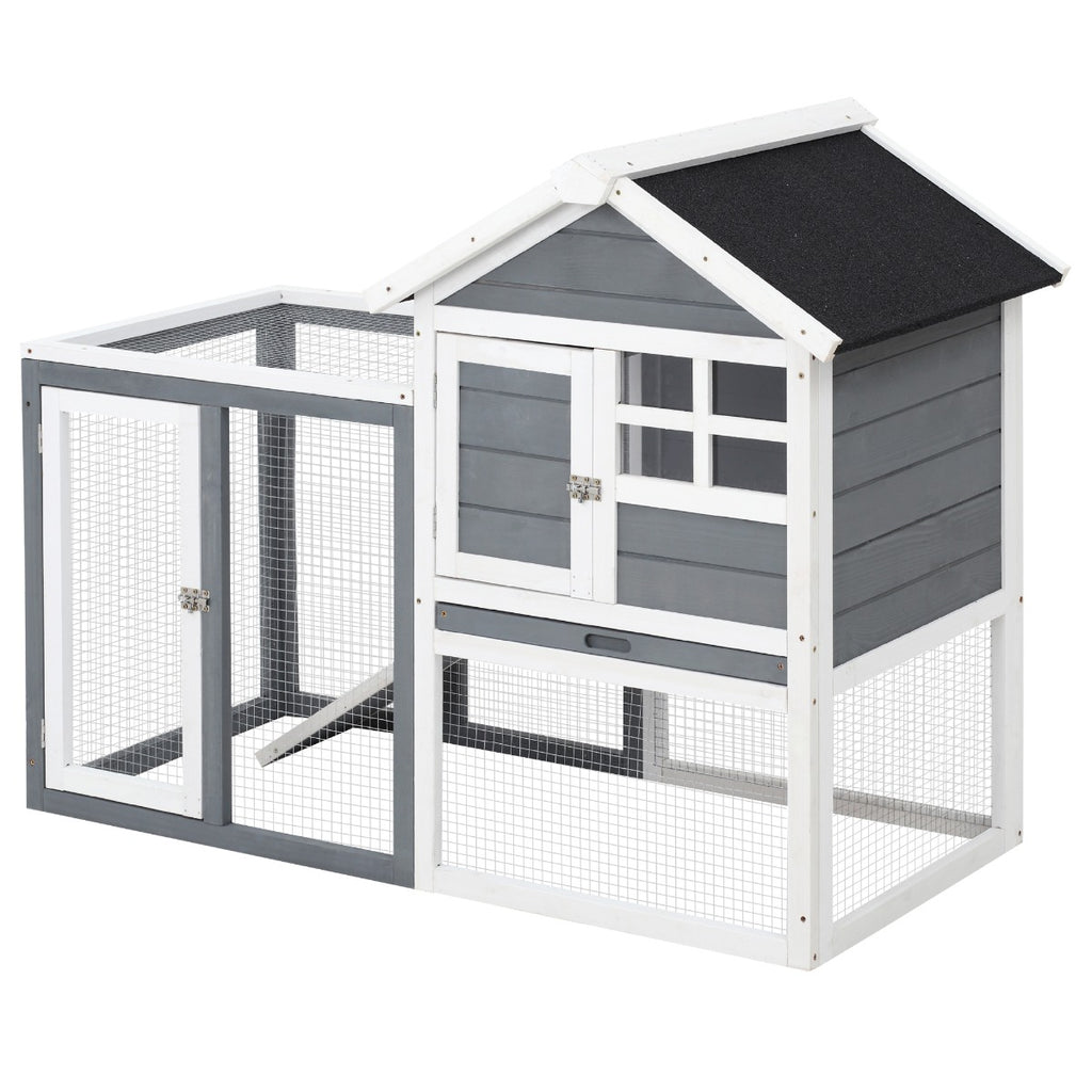 Indoor Rabbit Enclosure with Outdoor Run for Small Animals – Grey and White / 980x620x200 mm