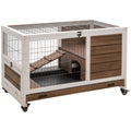 Indoor Rabbit Enclosure with Wheels and Pull-Out Tray – Brown / 955x575x180 mm
