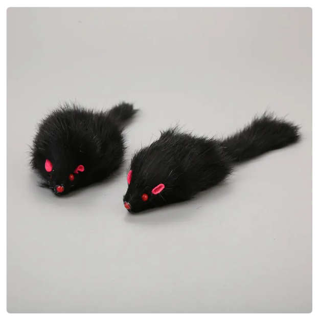 Interactive Cat Toys - Mouse Toy with Pull Cord – Black