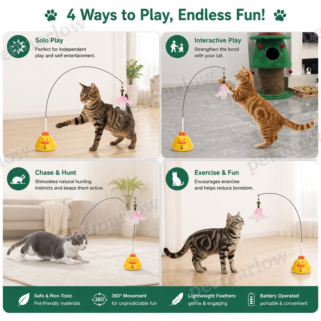 Interactive Duck Wand Cat Toy with Moving Feather and Fun Chase Play – view 4
