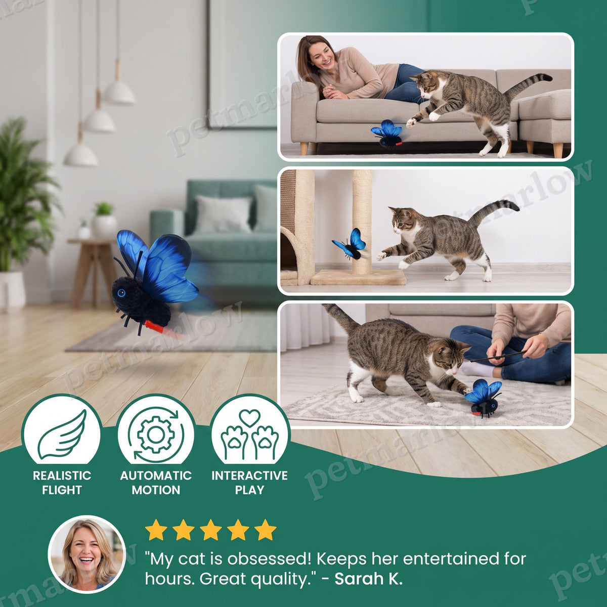 Interactive Flutter Butterfly Cat Toy – Automatic Flying Teaser – view 6