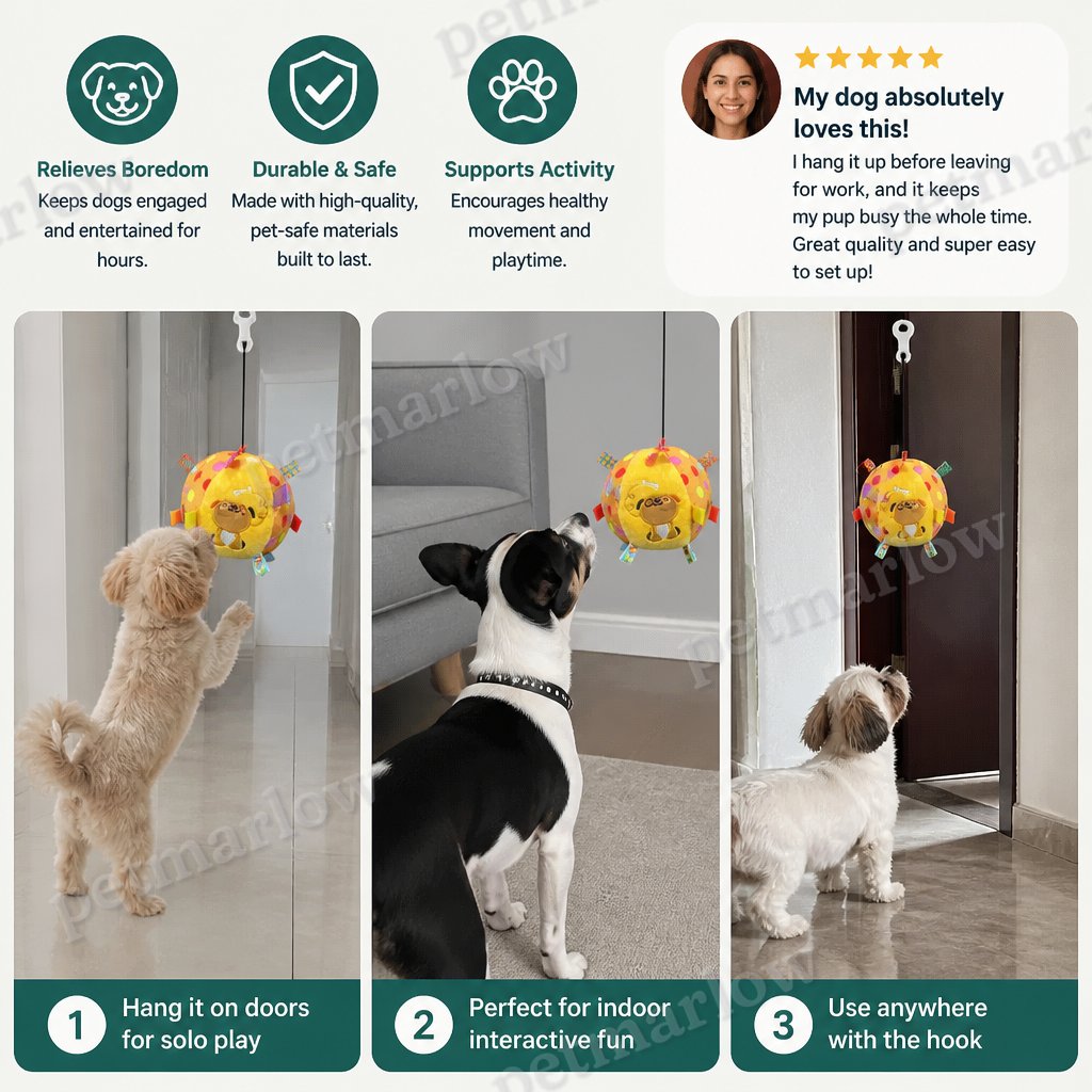 Interactive Hanging Dog Ball Toy with Elastic Play Rope & Hook – view 4