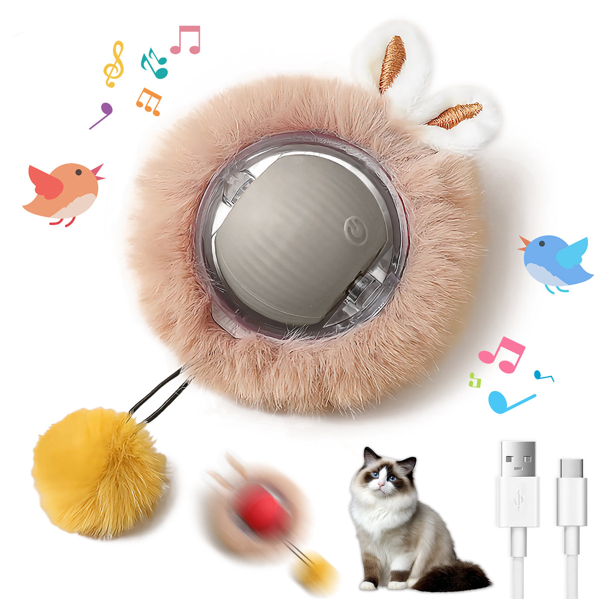 Interactive Motion Activated Cat and Dog Toy Ball – Gray