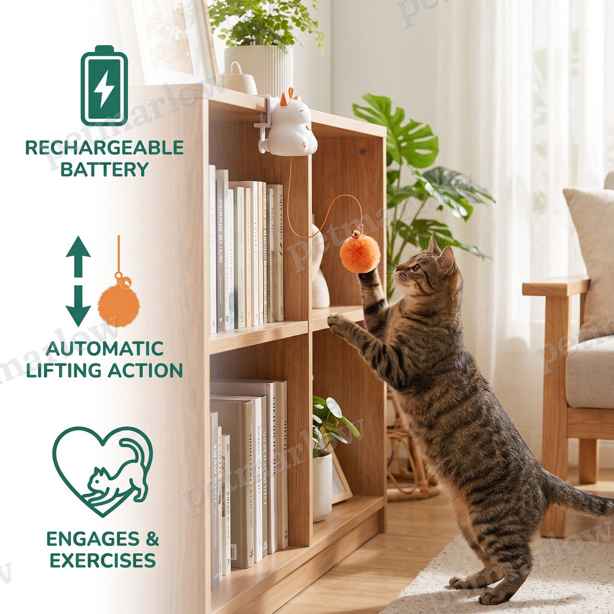 Interactive Rechargeable Cat Toy – Automatic Lifting Pom-Pom Teaser – view 3