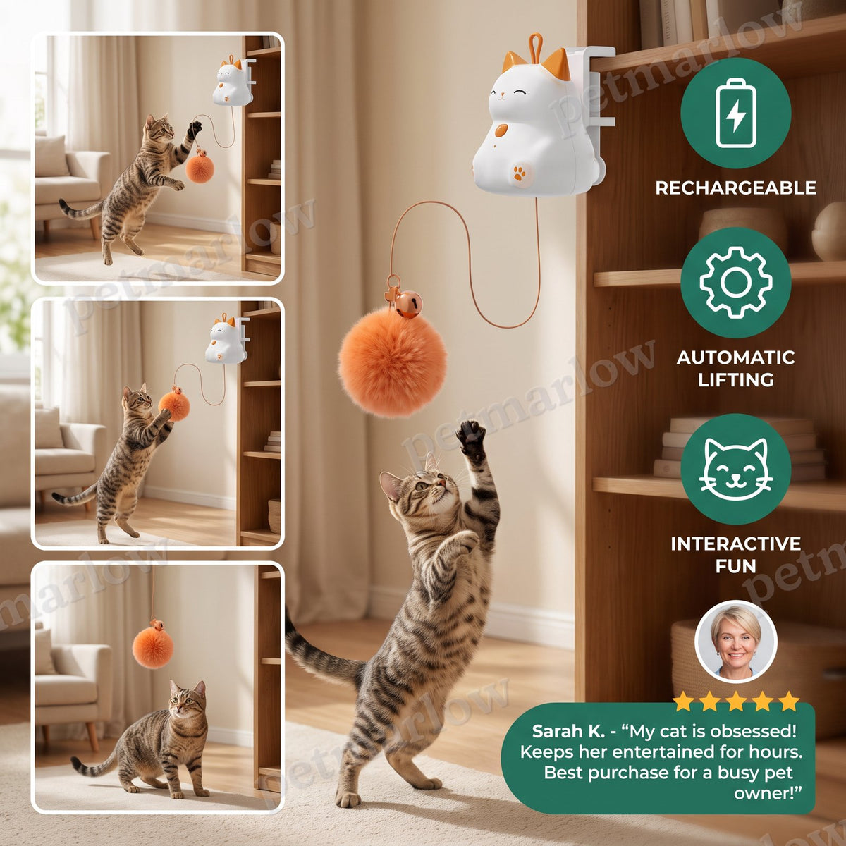 Interactive Rechargeable Cat Toy – Automatic Lifting Pom-Pom Teaser – view 4