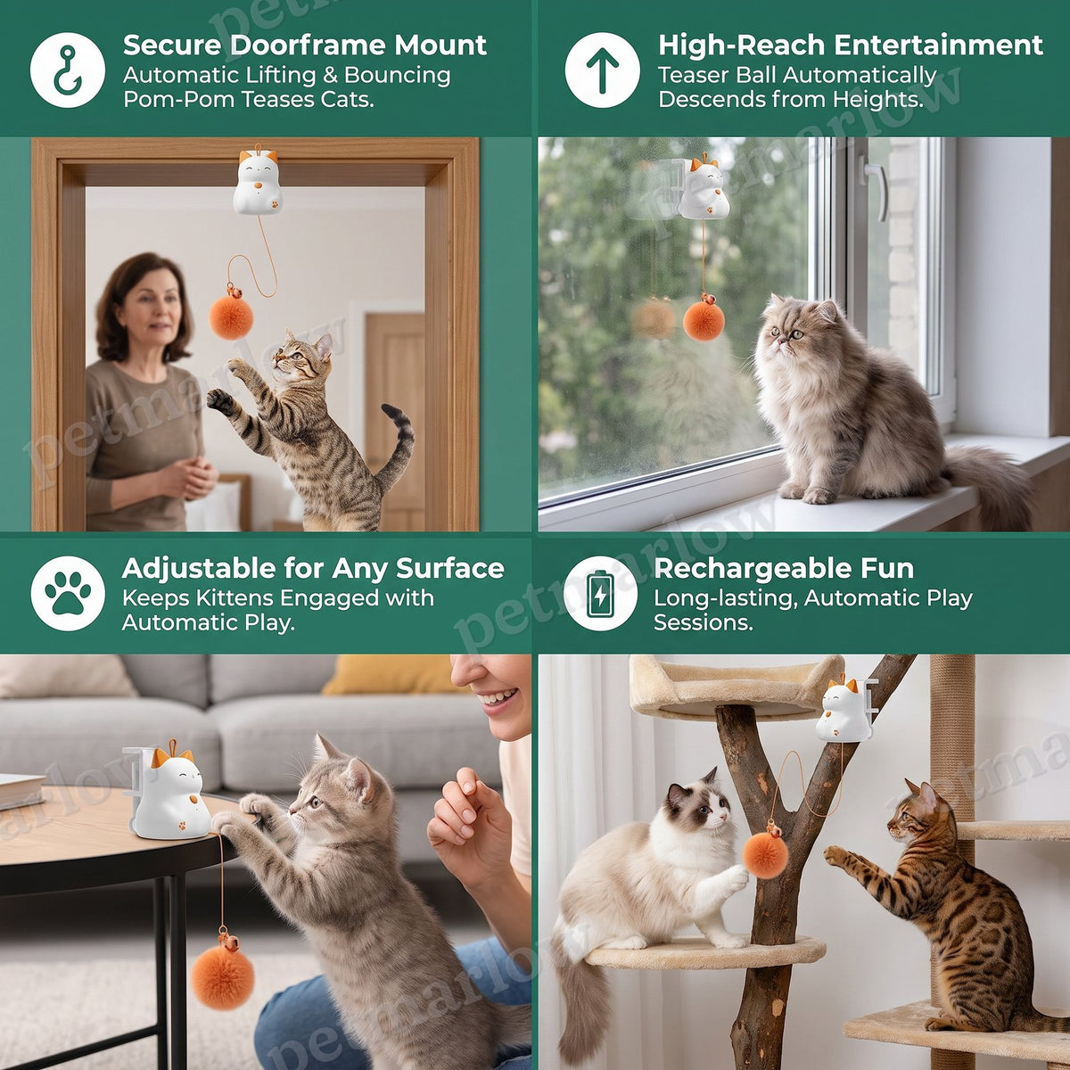 Interactive Rechargeable Cat Toy – Automatic Lifting Pom-Pom Teaser – view 5