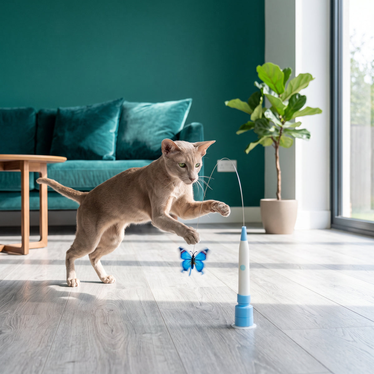 Interactive Spinning Butterfly Cat Toy – Rechargeable Motion Teaser Wand – Blue