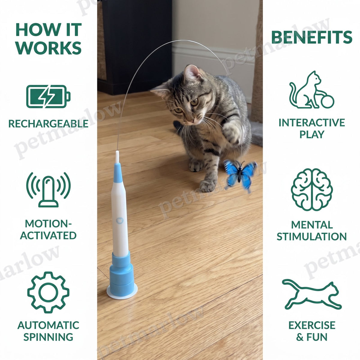 Interactive Spinning Butterfly Cat Toy – Rechargeable Motion Teaser Wand – view 4