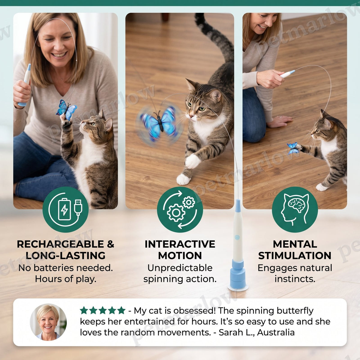 Interactive Spinning Butterfly Cat Toy – Rechargeable Motion Teaser Wand – view 5