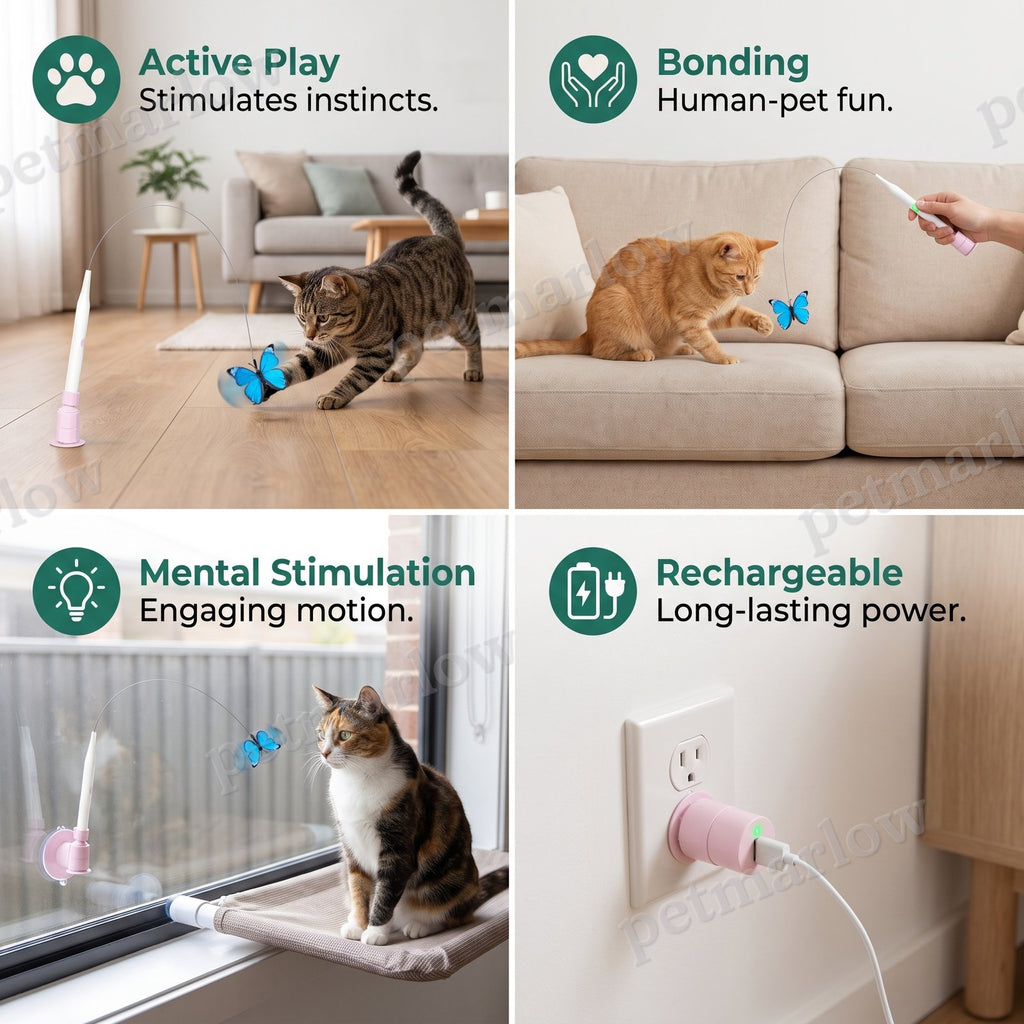Interactive Spinning Butterfly Cat Toy – Rechargeable Motion Teaser Wand – view 6