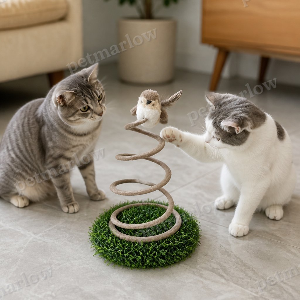 Interactive Spring Bird Cat Toy with Grass Base – view 2