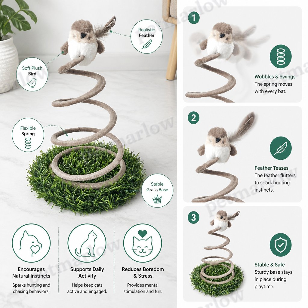 Interactive Spring Bird Cat Toy with Grass Base – view 3