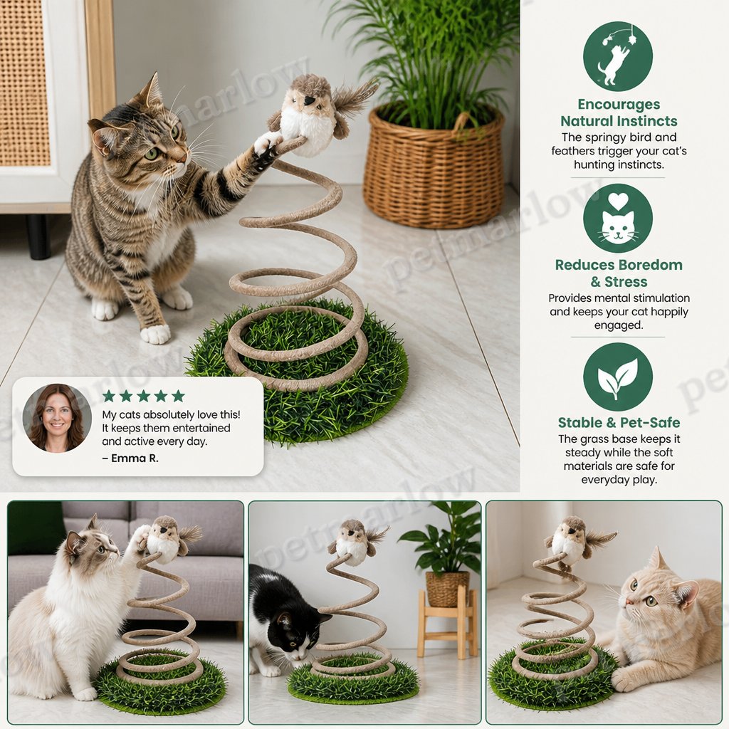 Interactive Spring Bird Cat Toy with Grass Base – view 4