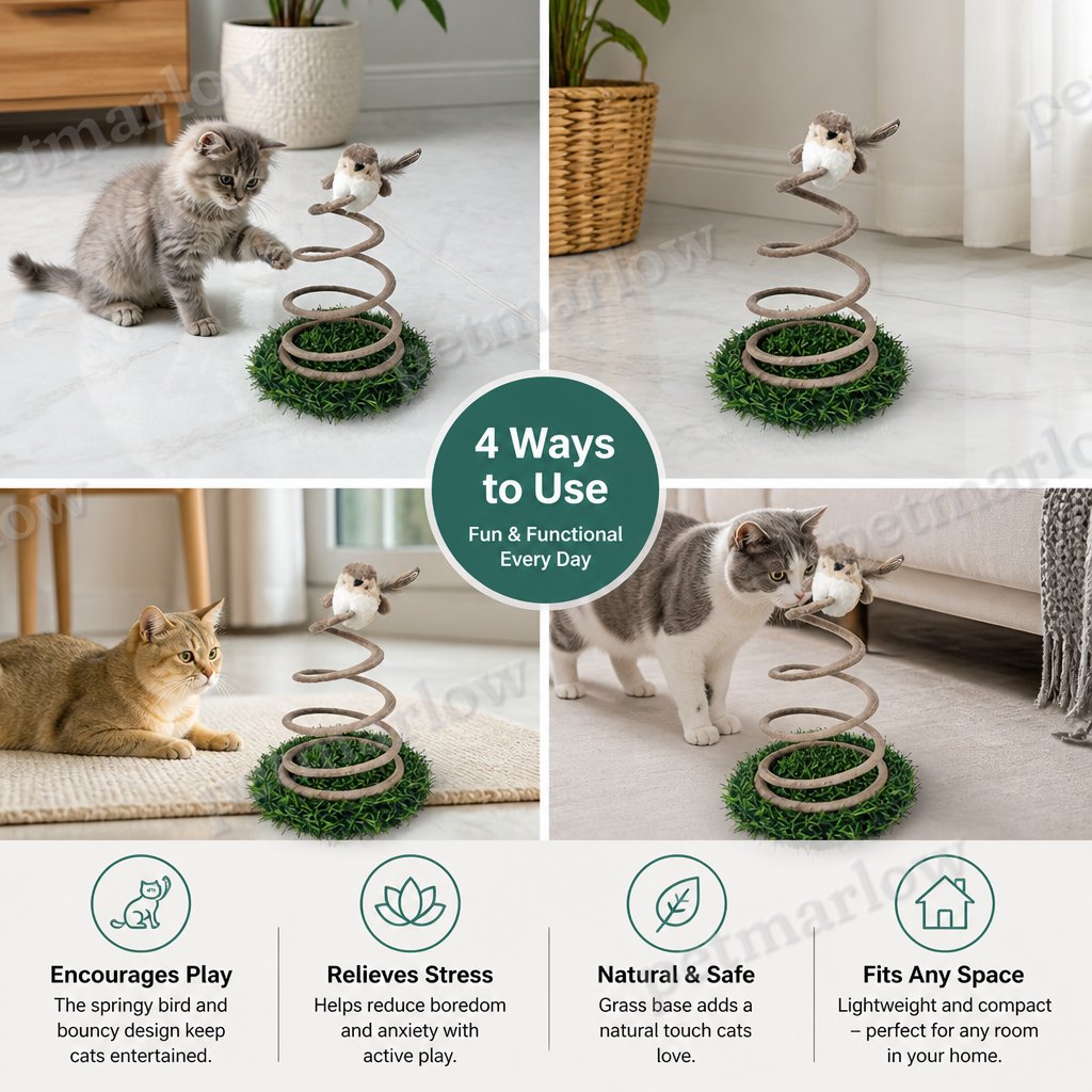 Interactive Spring Bird Cat Toy with Grass Base – view 5