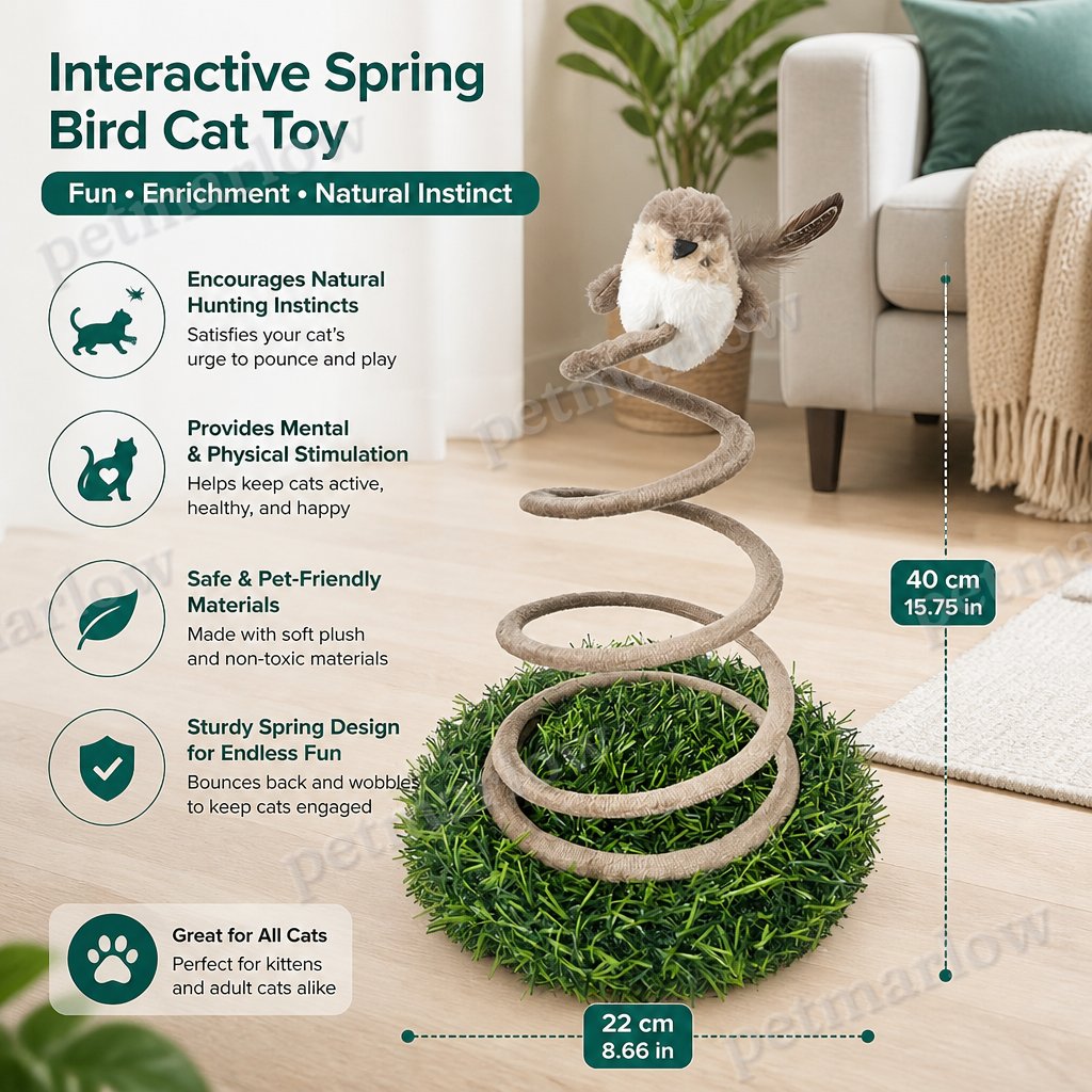 Interactive Spring Bird Cat Toy with Grass Base – view 6
