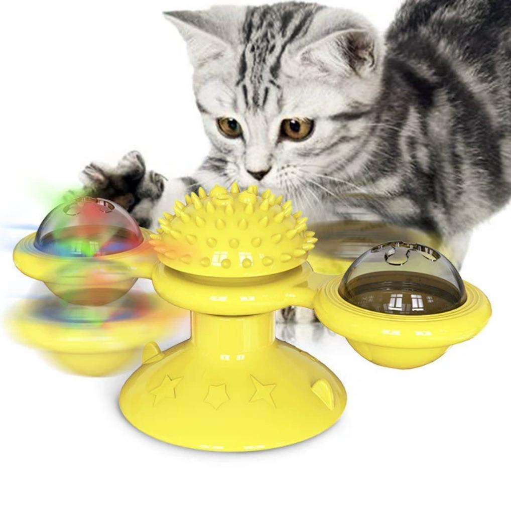 Interactive Windmill Cat Toy With LED Light Ball – Yellow
