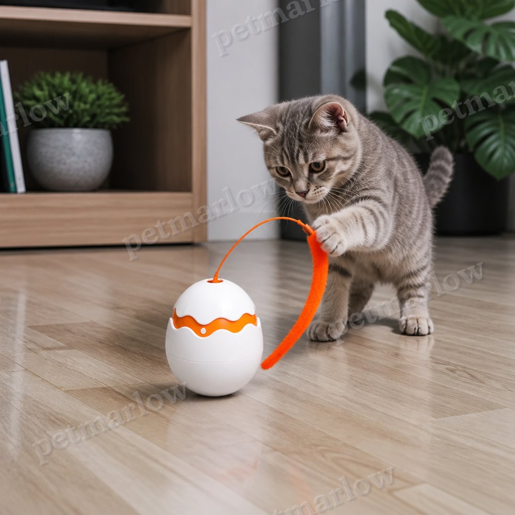 Interactive Wobble Egg Cat Toy – Automatic Feather Teaser – view 2
