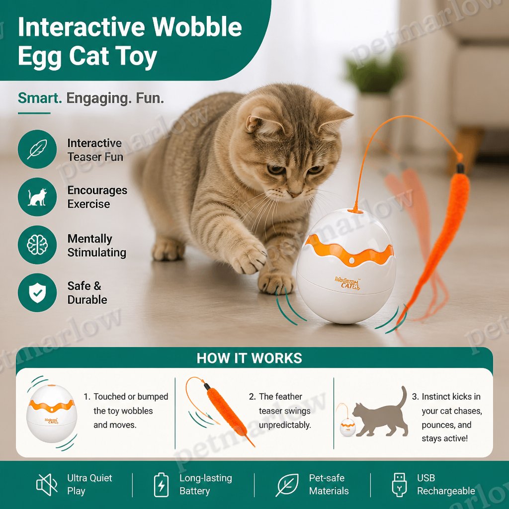 Interactive Wobble Egg Cat Toy – Automatic Feather Teaser – view 3