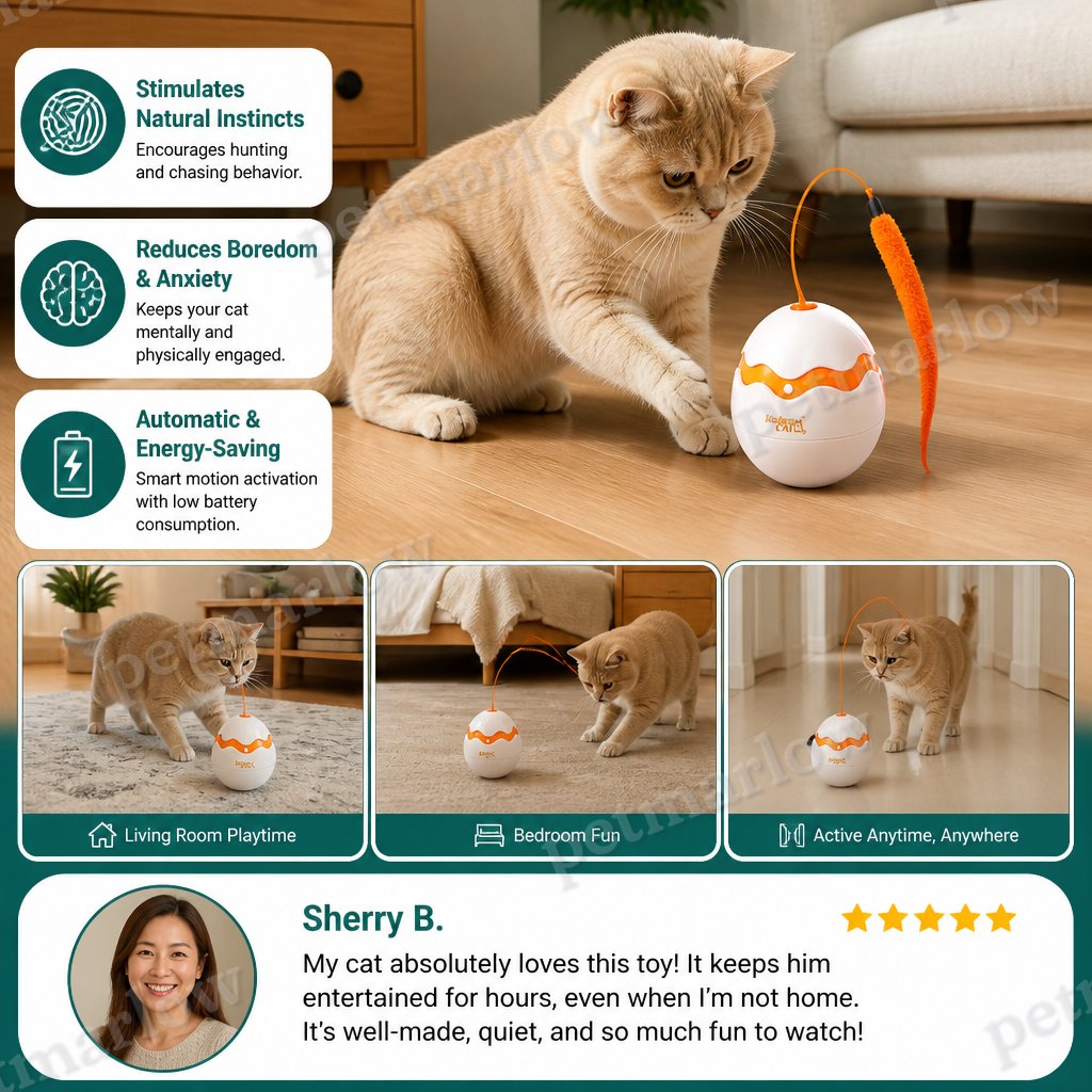 Interactive Wobble Egg Cat Toy – Automatic Feather Teaser – view 4