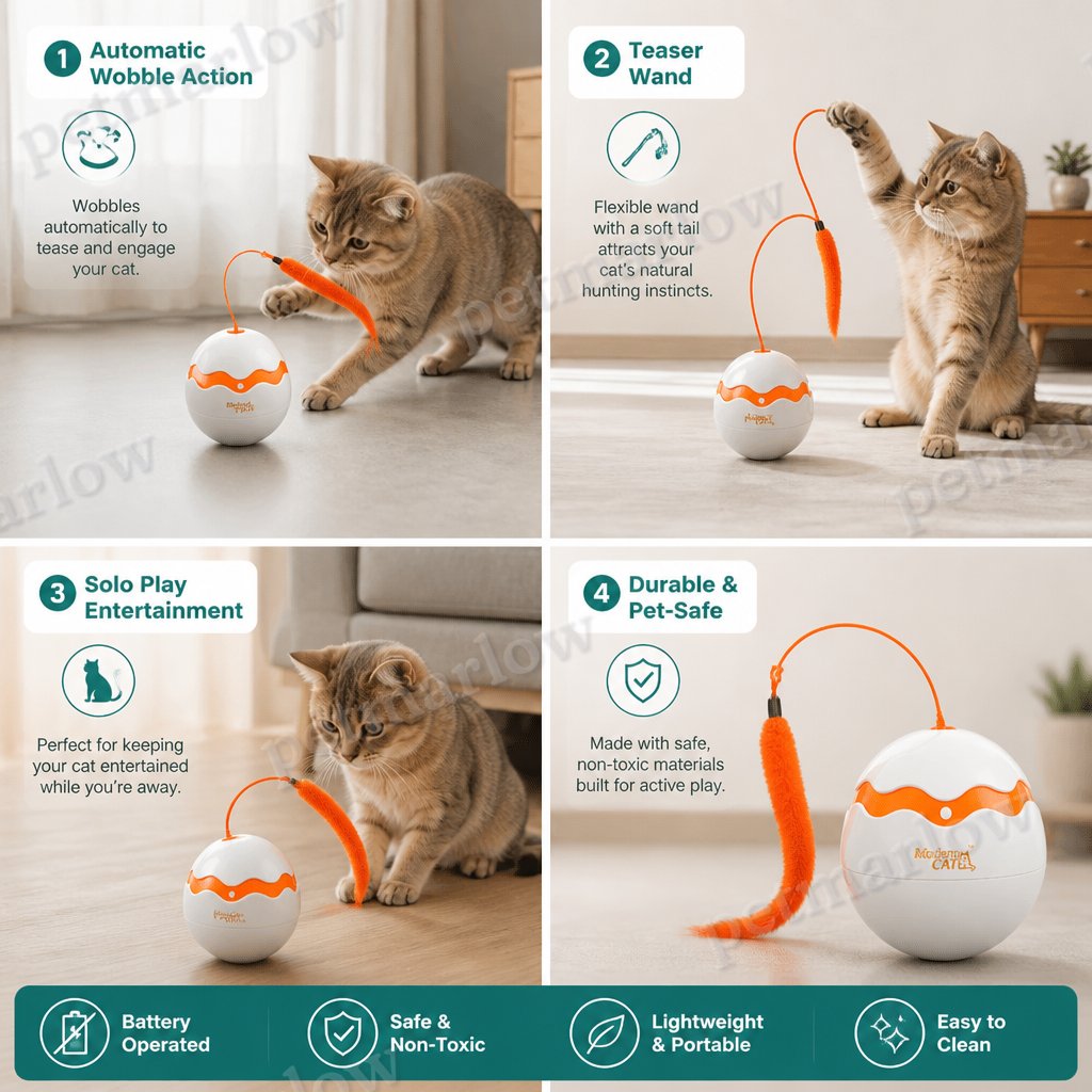 Interactive Wobble Egg Cat Toy – Automatic Feather Teaser – view 5