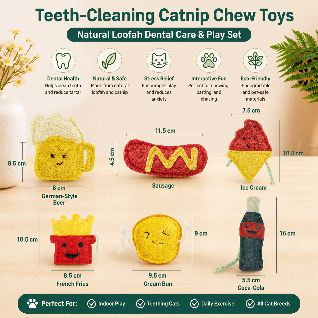 Teeth-Cleaning Catnip Chew Toys – Natural Loofah Dental Care & Play Set – view 12