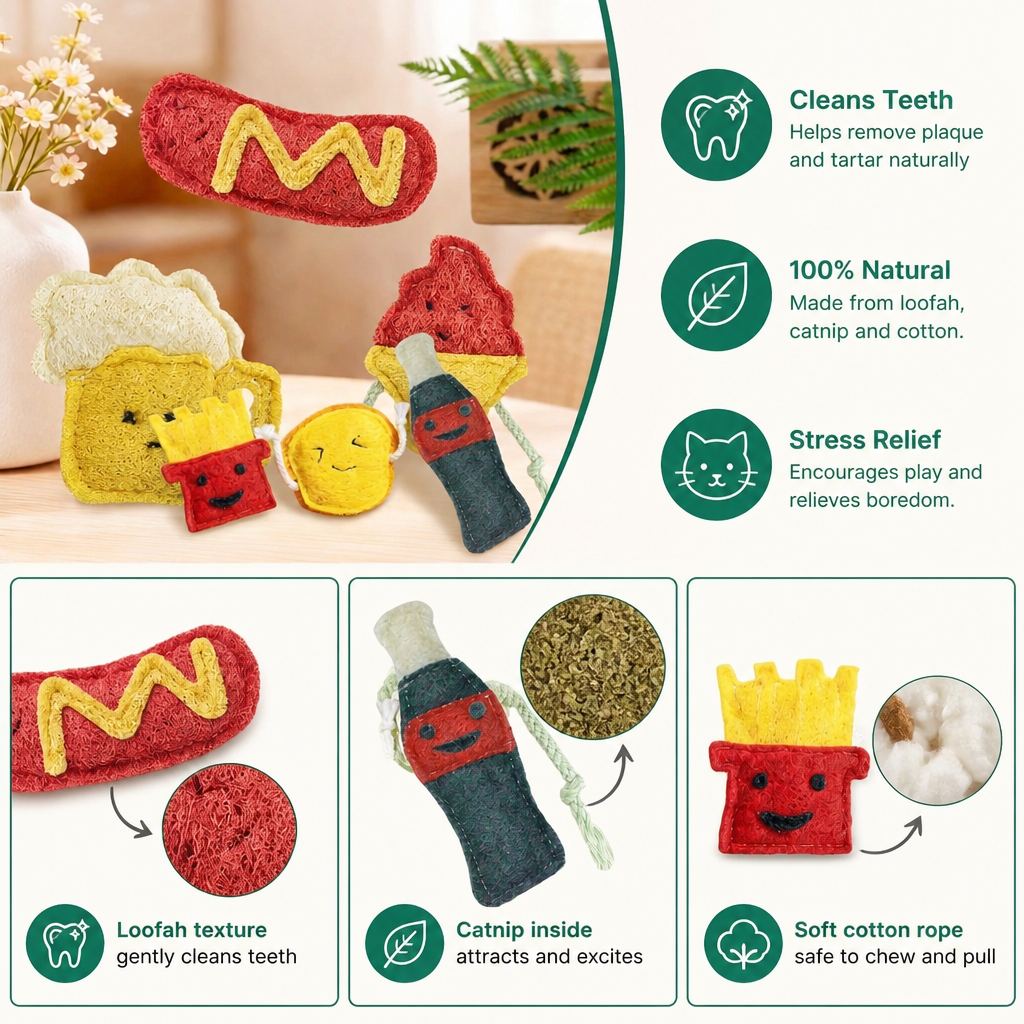 Teeth-Cleaning Catnip Chew Toys – Natural Loofah Dental Care & Play Set – view 9