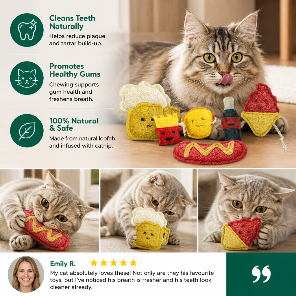 Teeth-Cleaning Catnip Chew Toys – Natural Loofah Dental Care & Play Set – view 10