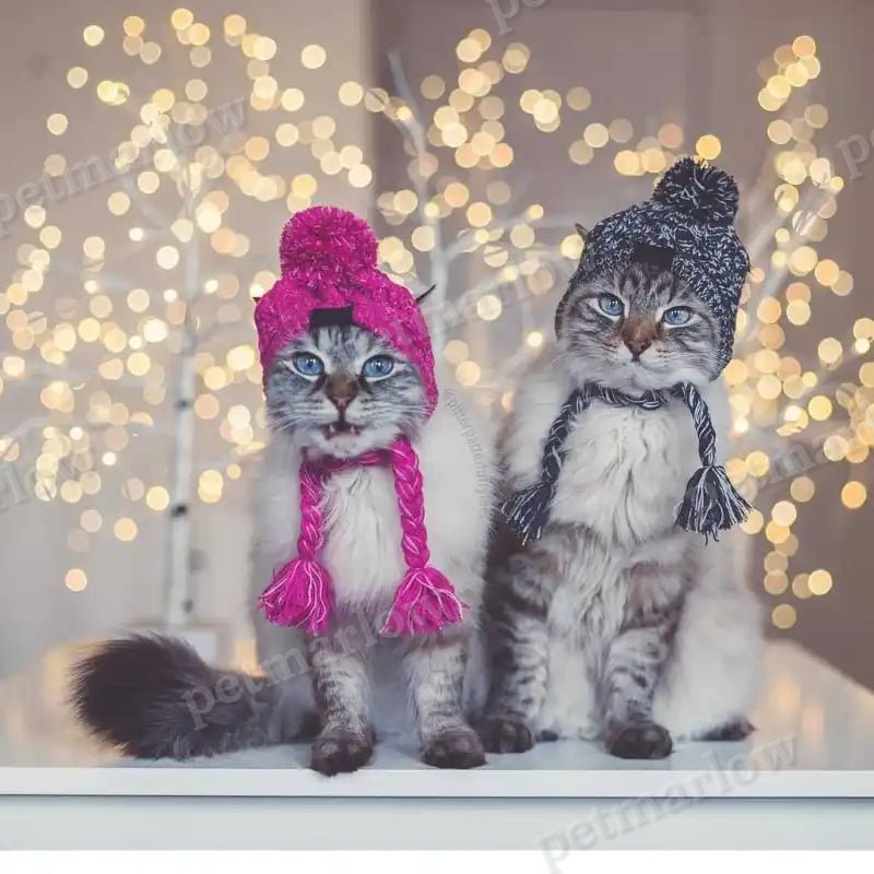 Knitted Hat for Pets with Pom-Pom and Twisted Pom-Poms in Pink – view 4