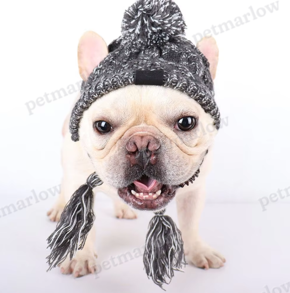 Knitted Hat for Pets with Pom-Pom and Twisted Pom-Poms in Pink – view 5