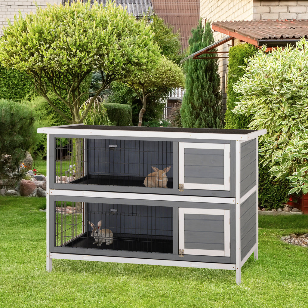 Large 2-Story Rabbit Hutch for Small Animals with Lockable Doors