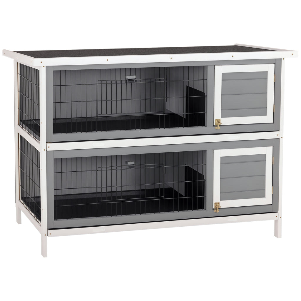 Large 2-Story Rabbit Hutch for Small Animals with Lockable Doors – Dark Grey / 1455x540x210 mm