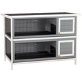Large 2-Story Rabbit Hutch for Small Animals with Lockable Doors – Dark Grey / 1455x540x210 mm