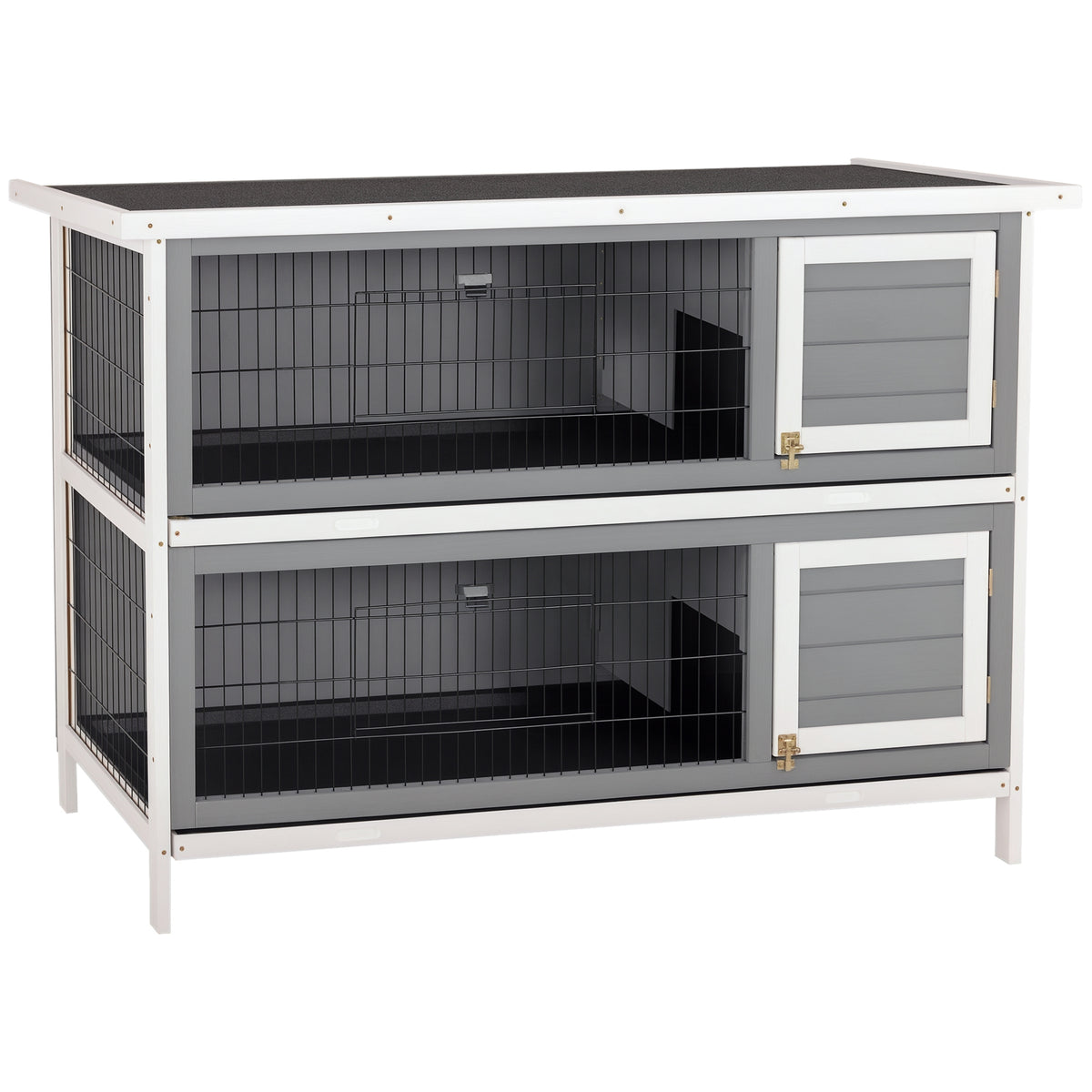 Large 2-Story Rabbit Hutch for Small Animals with Lockable Doors – Dark Grey / 1455x540x210 mm