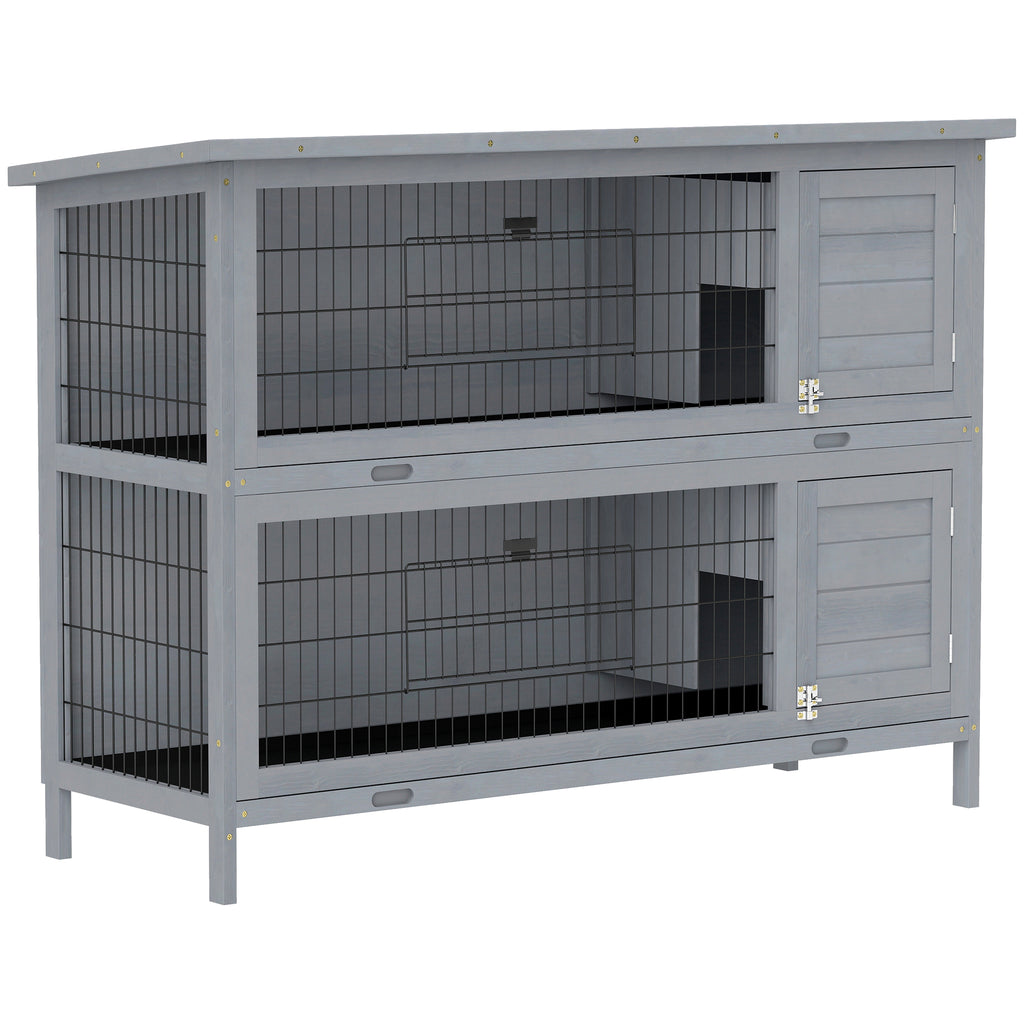 Large 2-Story Rabbit Hutch with Easy Access Doors – Grey / 1470x570x220 mm