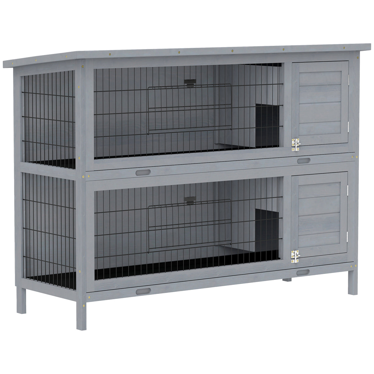 Large 2-Story Rabbit Hutch with Easy Access Doors – Grey / 1470x570x220 mm