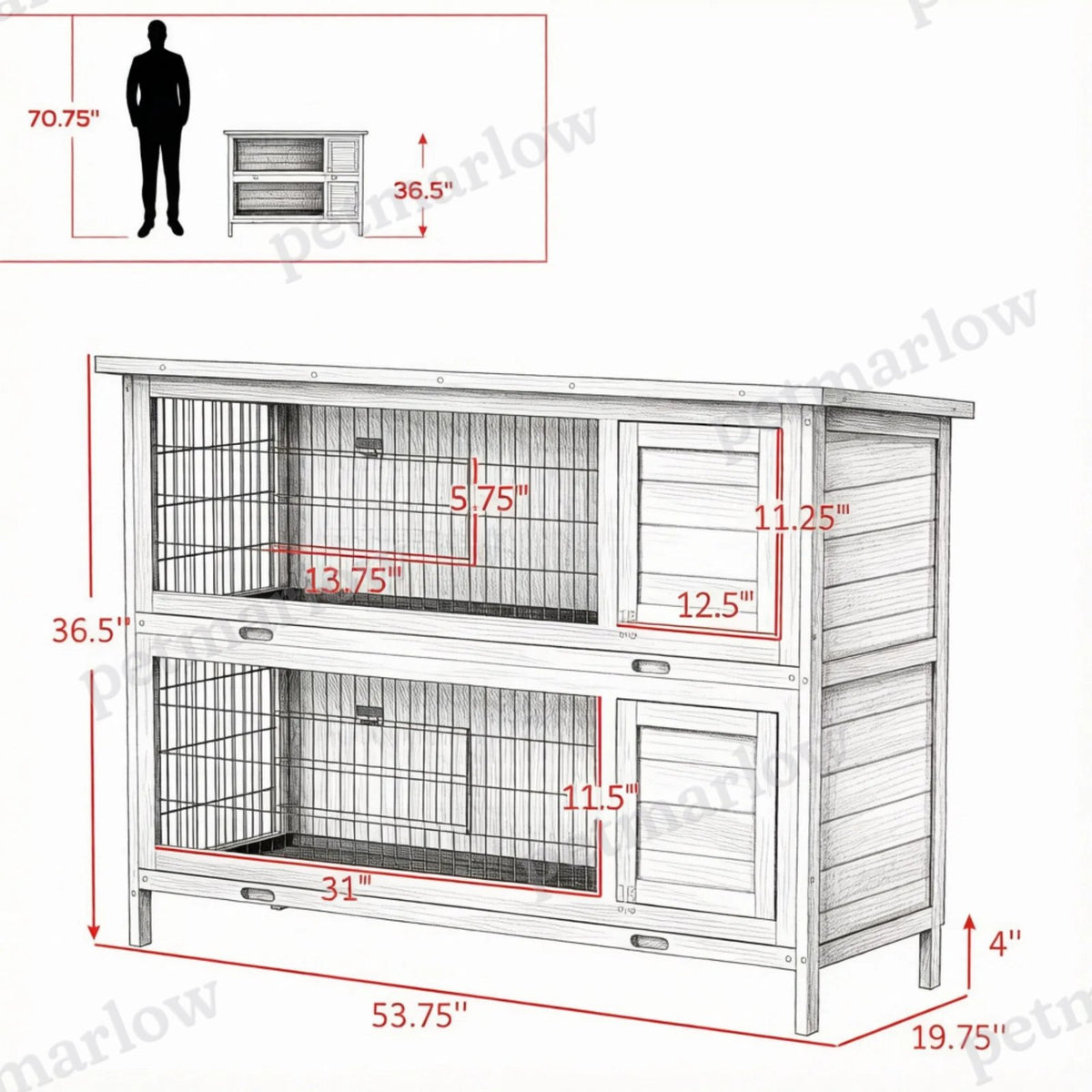 Large 2-Story Rabbit Hutch with Lockable Doors – view 6