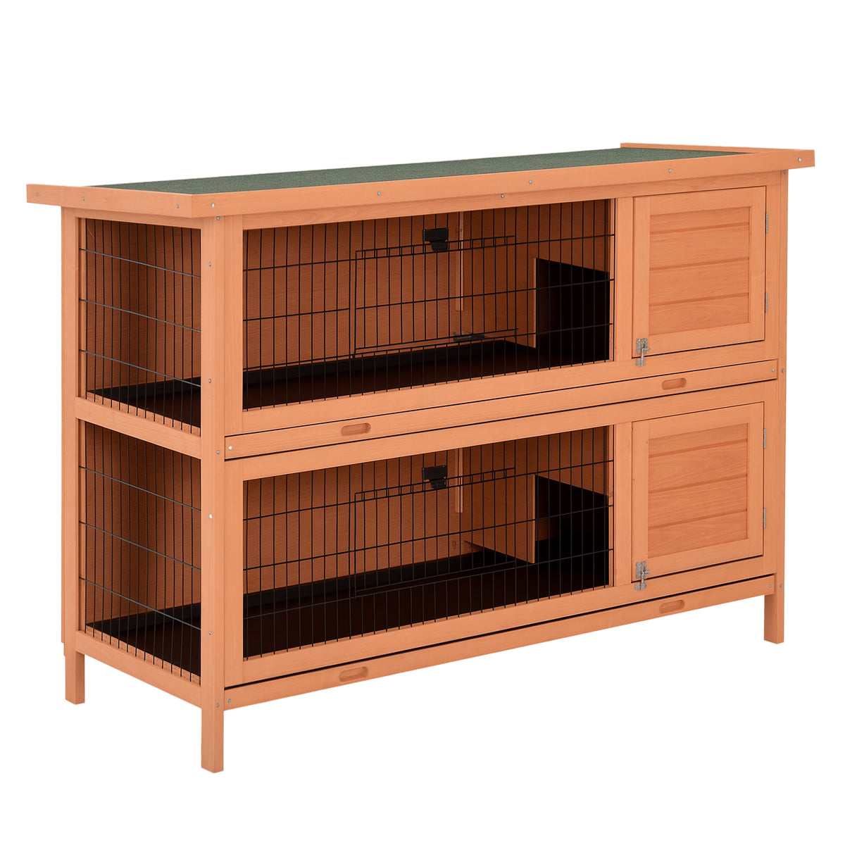 Large 2-Story Rabbit Hutch with Lockable Doors – Orange / 1455x550x210 mm