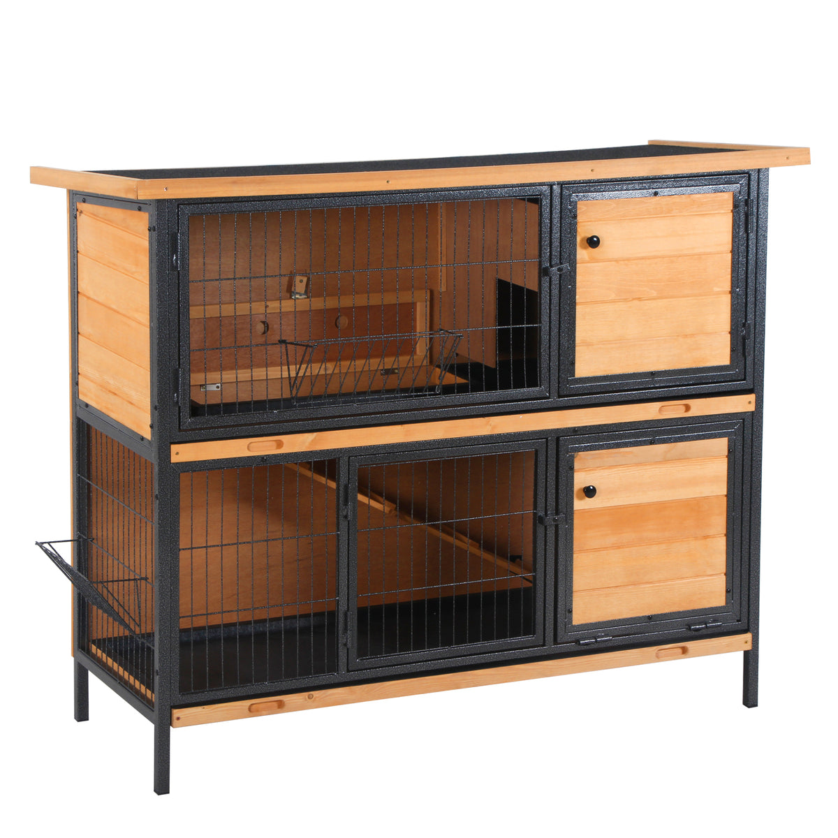 Large 2-Story Rabbit Hutch with Ramp and Metal Frame – Light yellow / 1300x555x215 mm