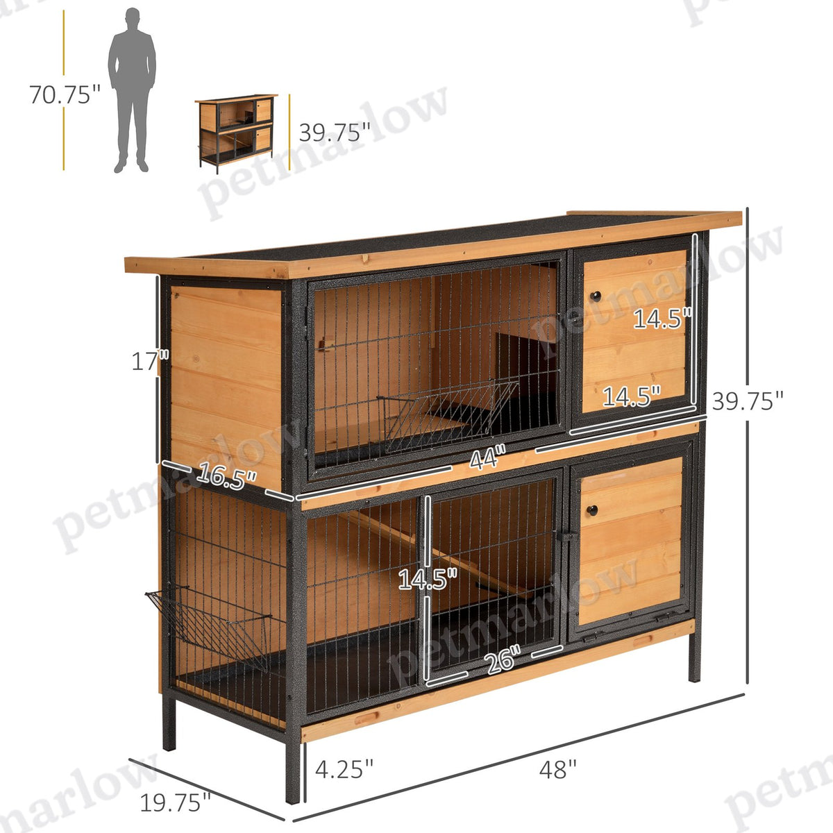 Large 2-Story Rabbit Hutch with Ramp and Metal Frame – view 4