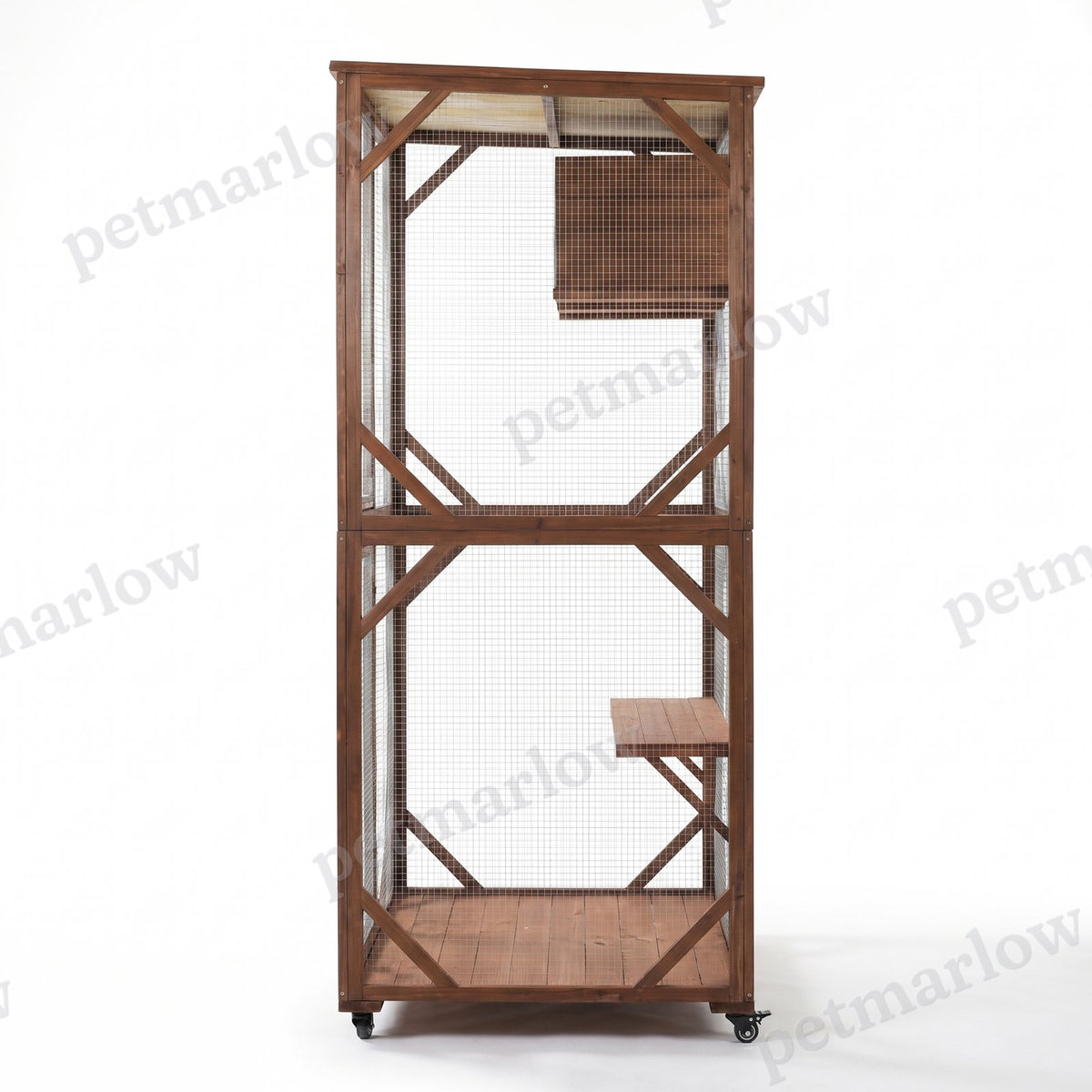 Large 2-Tier Outdoor Wooden Cat Enclosure with Lockable Wheels – view 5