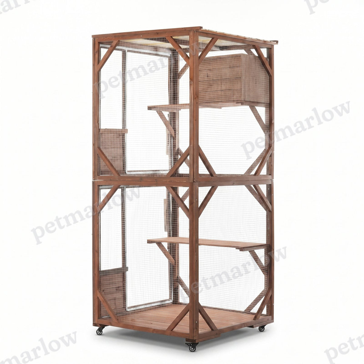 Large 2-Tier Outdoor Wooden Cat Enclosure with Lockable Wheels – view 6