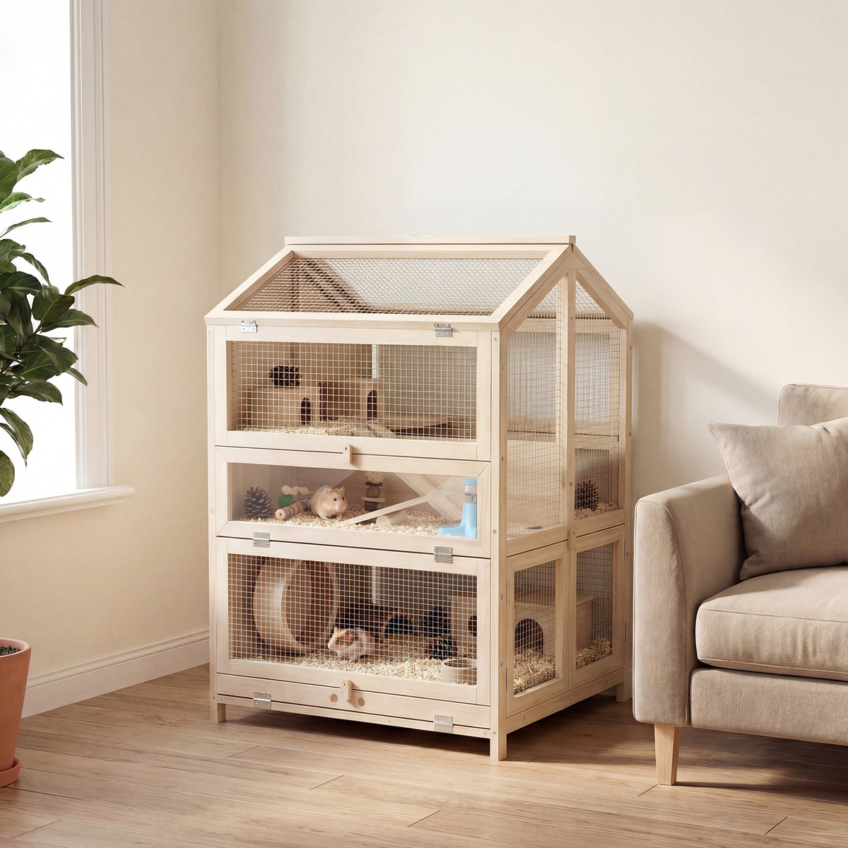 Large 3-Tier Hamster Cage with Pull-Out Tray and Openable Top
