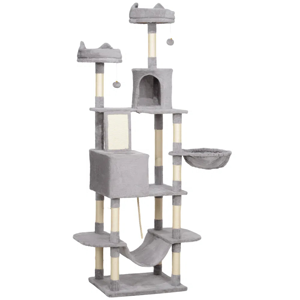 Large Cat Tree with Scratching Posts and Hammocks – Light Grey