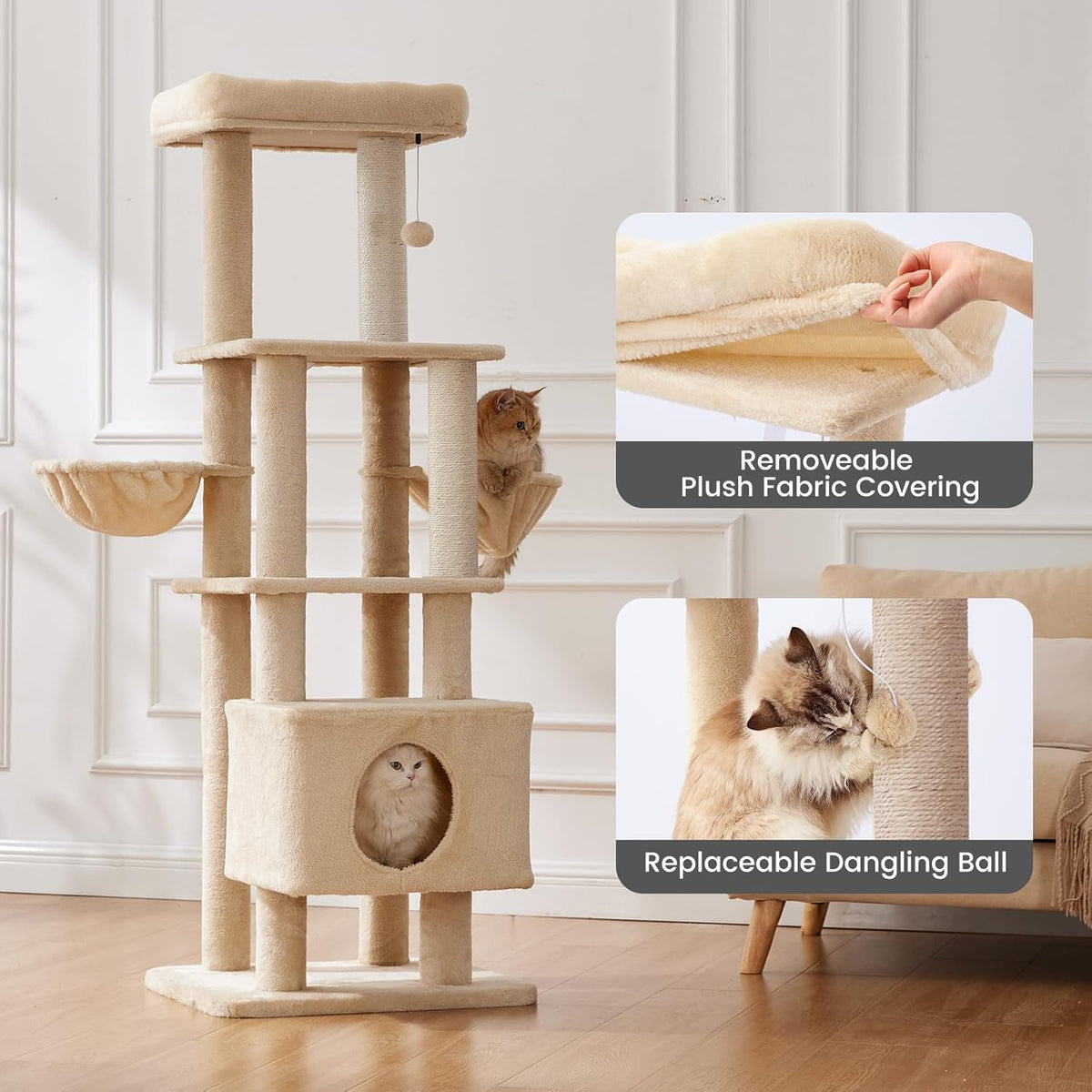 Large Cat Tree with Washable Perch for Medium to Large Cats