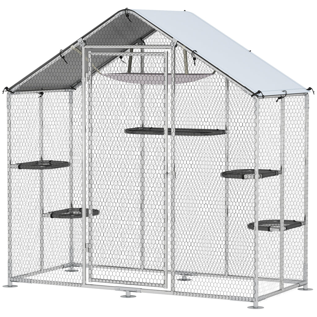 Large Walk-in Cat Enclosure with Adjustable Platforms – Silver / 1830x355x160 mm