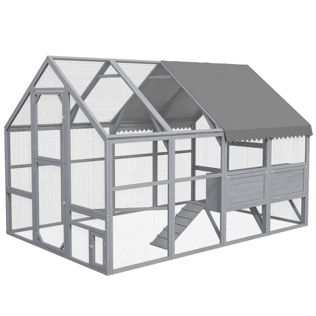 Large Chicken Coop with Nesting Box for 8-12 Chickens – Gray / 1240x740x225 mm