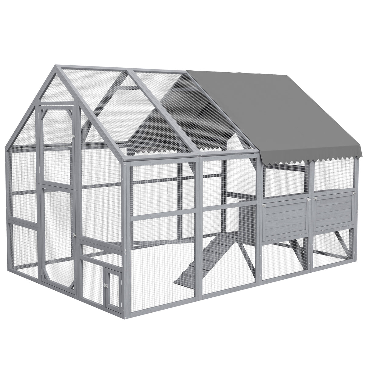 Large Chicken Coop with Nesting Box for 8-12 Chickens – Gray / 1240x740x225 mm